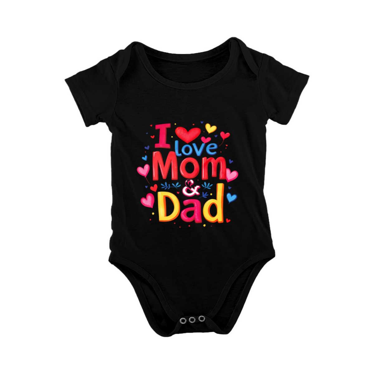Colorful I Love Mom & Dad Heart Family Newborn Bodysuit