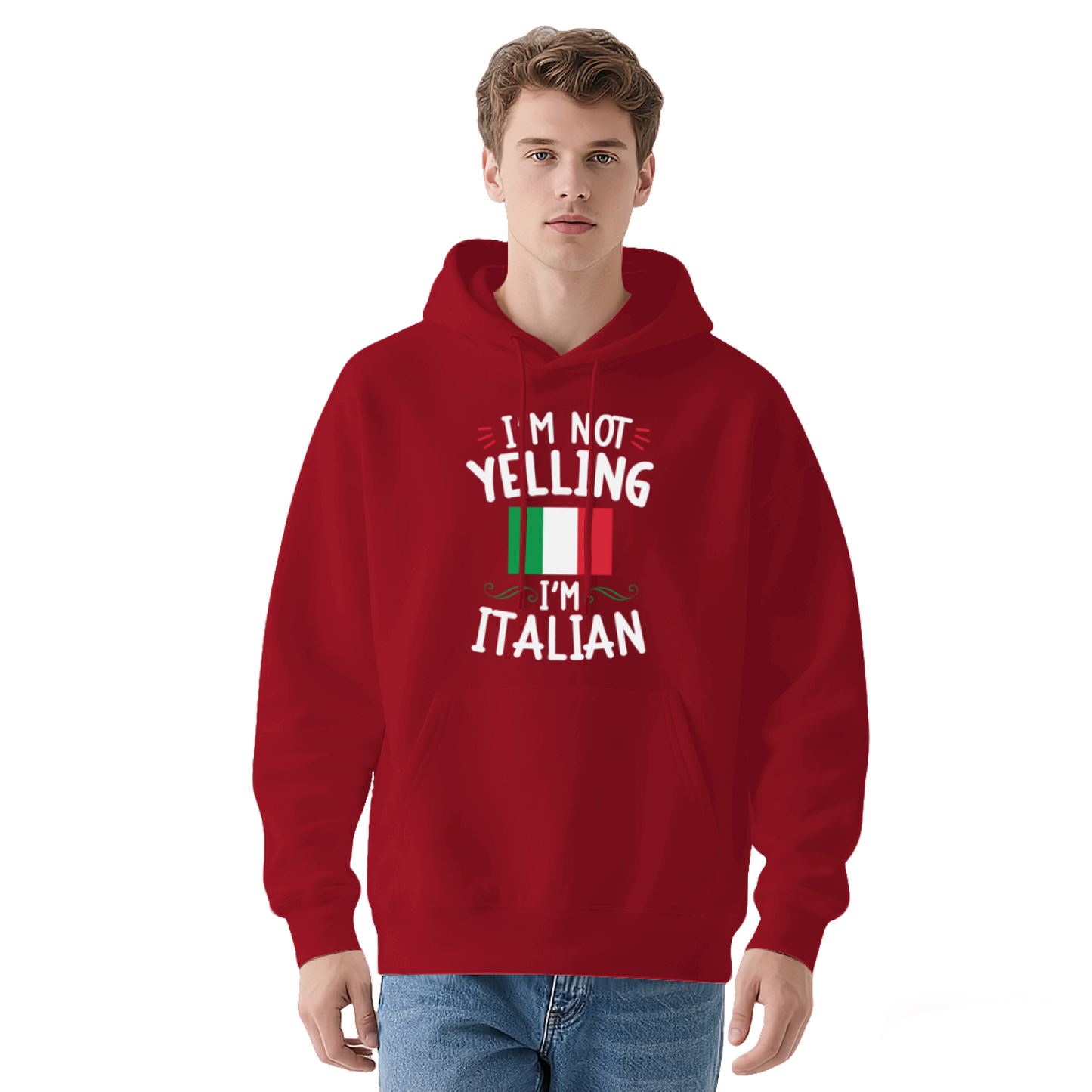 I¡¯m Not Yelling I¡¯m Italian Flag Graphic Men Hoodie, Soft Casual Wear