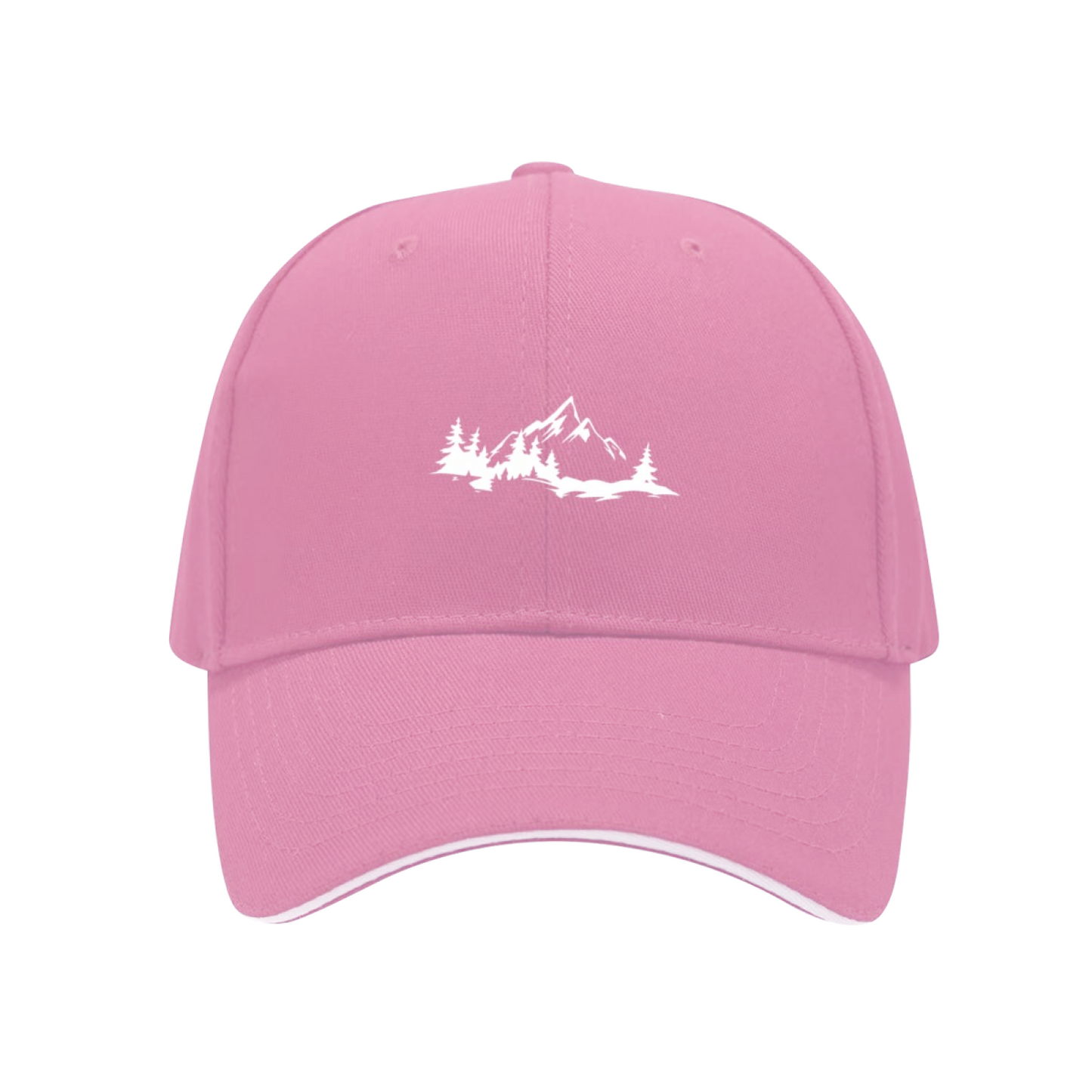 Mountain Pine Forest Nature Print Black Sandwich Brim Baseball Cap, Outdoor Camping Hat