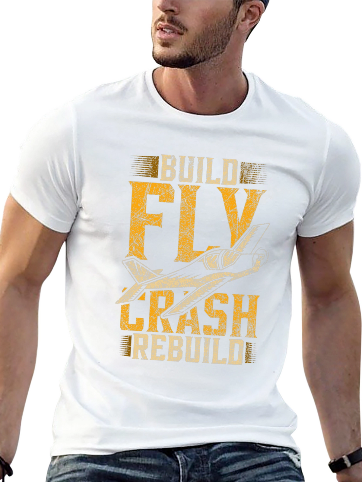 Build Fly Crash Rebuild Plane Graphic Tee