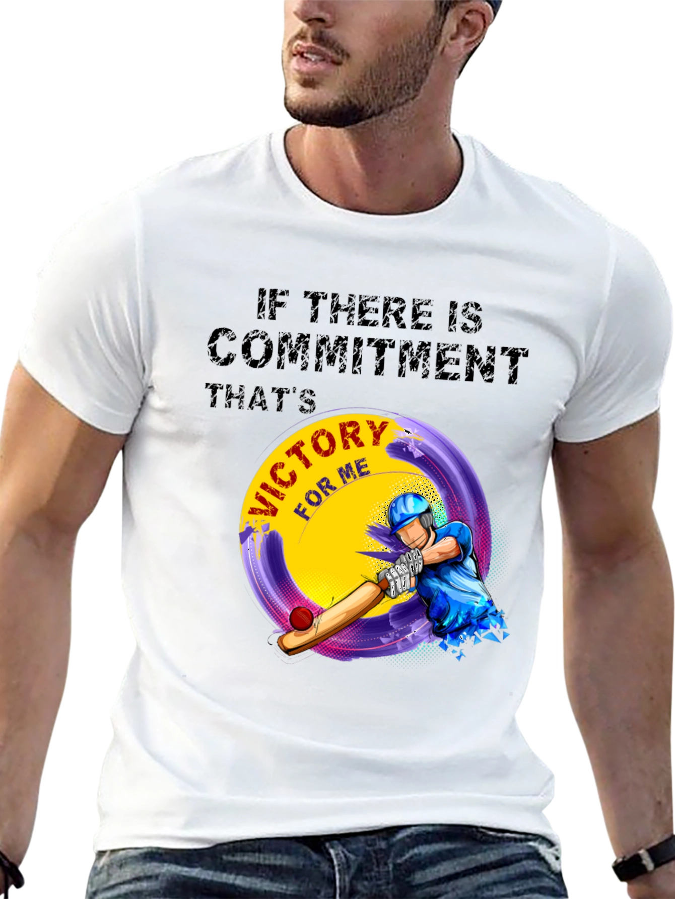 Victory Cricket T-Shirt - Commitment Design