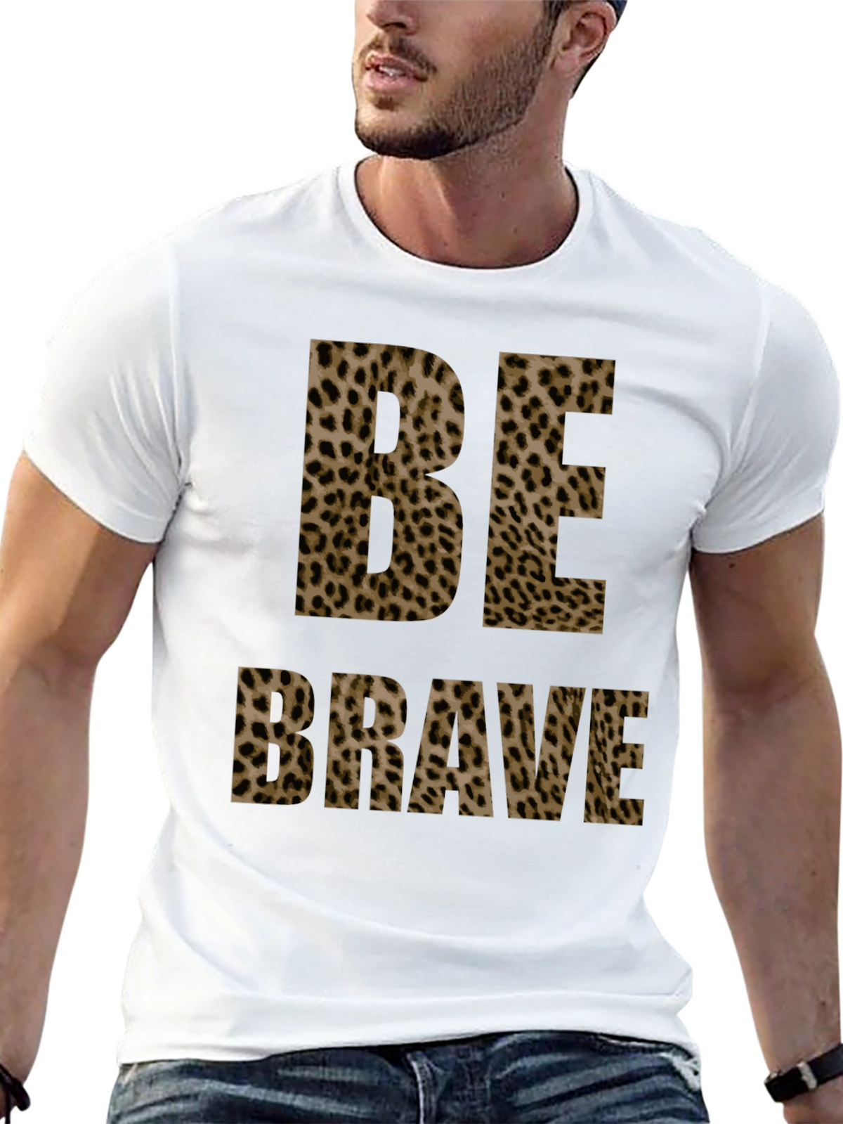 Be Brave Leopard Print Tee - Trendy Graphic T-Shirt
