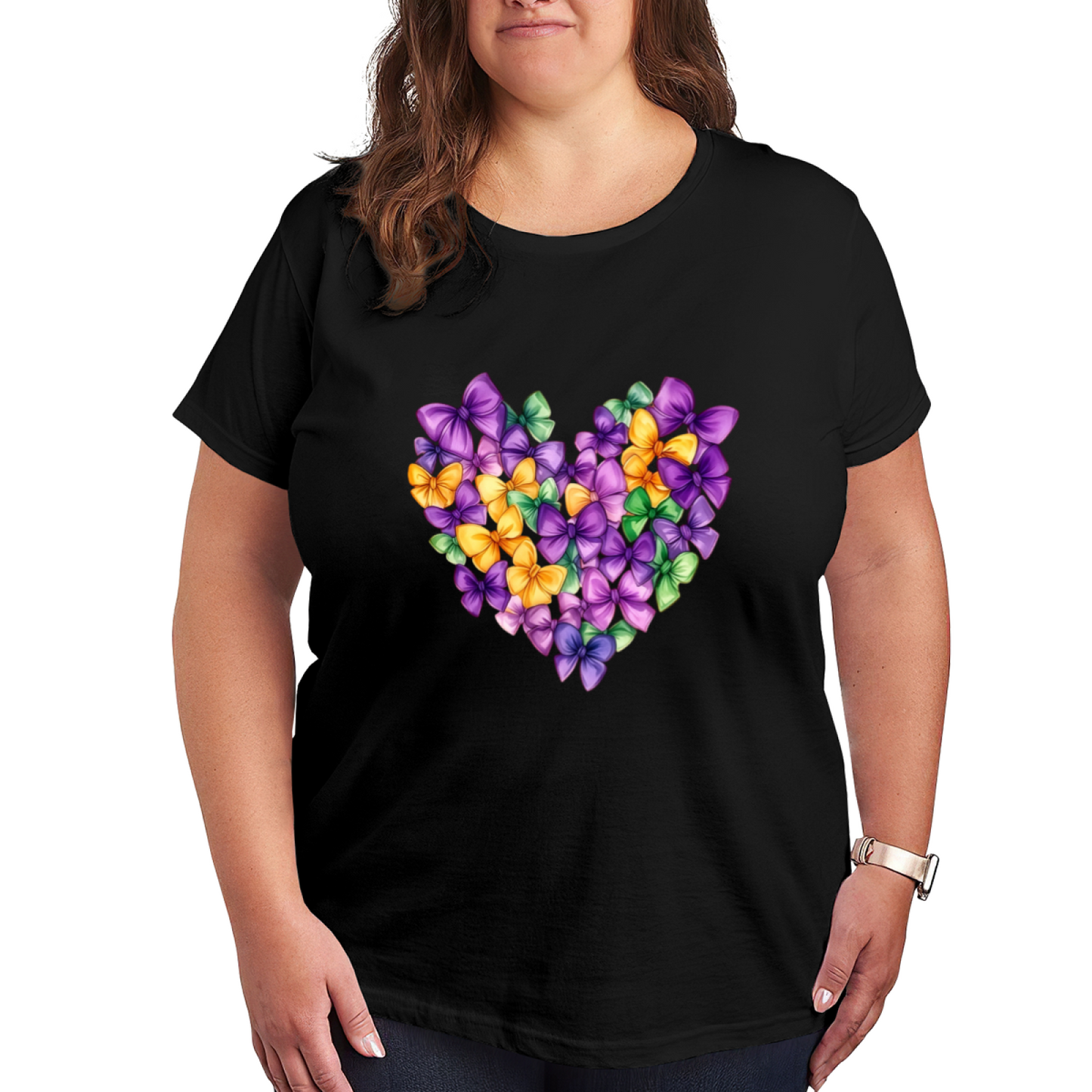 Mardi Gras Bow Heart Shape Cute Print Plus Size Women¡¯s White Graphic T-Shirt