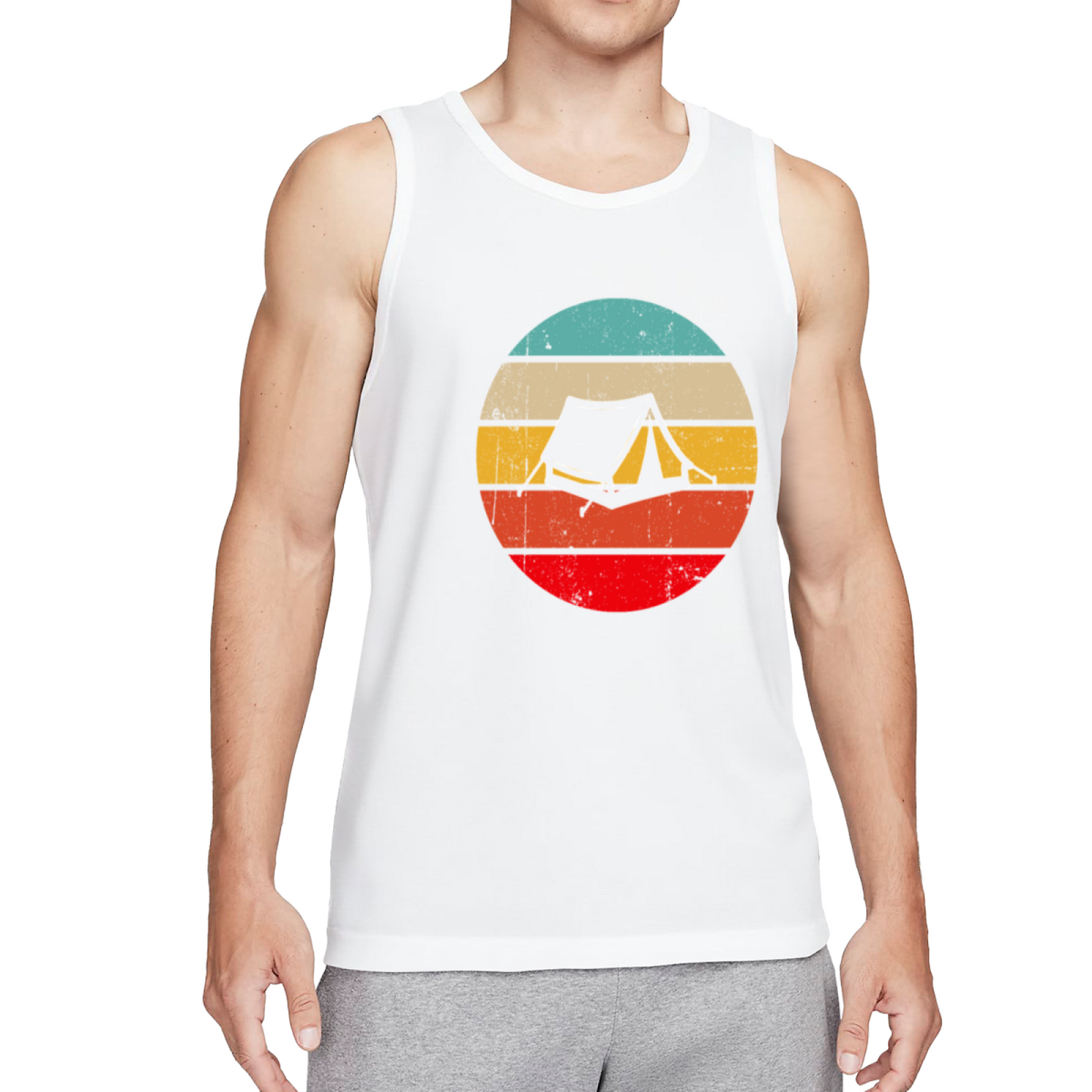 Retro Vintage Sunset Tent Camping Outdoor Adventure Tank Top