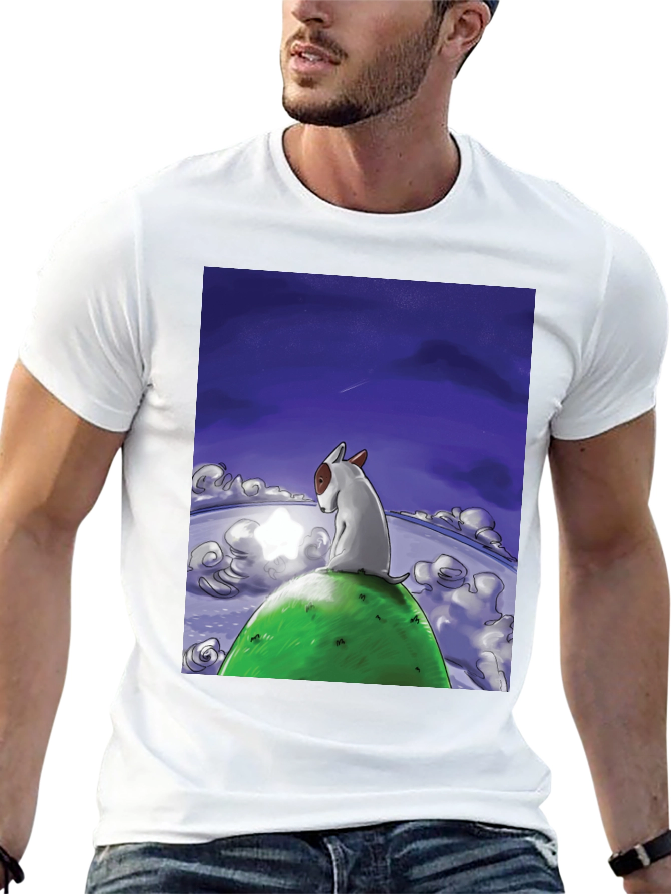 Dog Stargazing Tee - Bull Terrier Graphic Print
