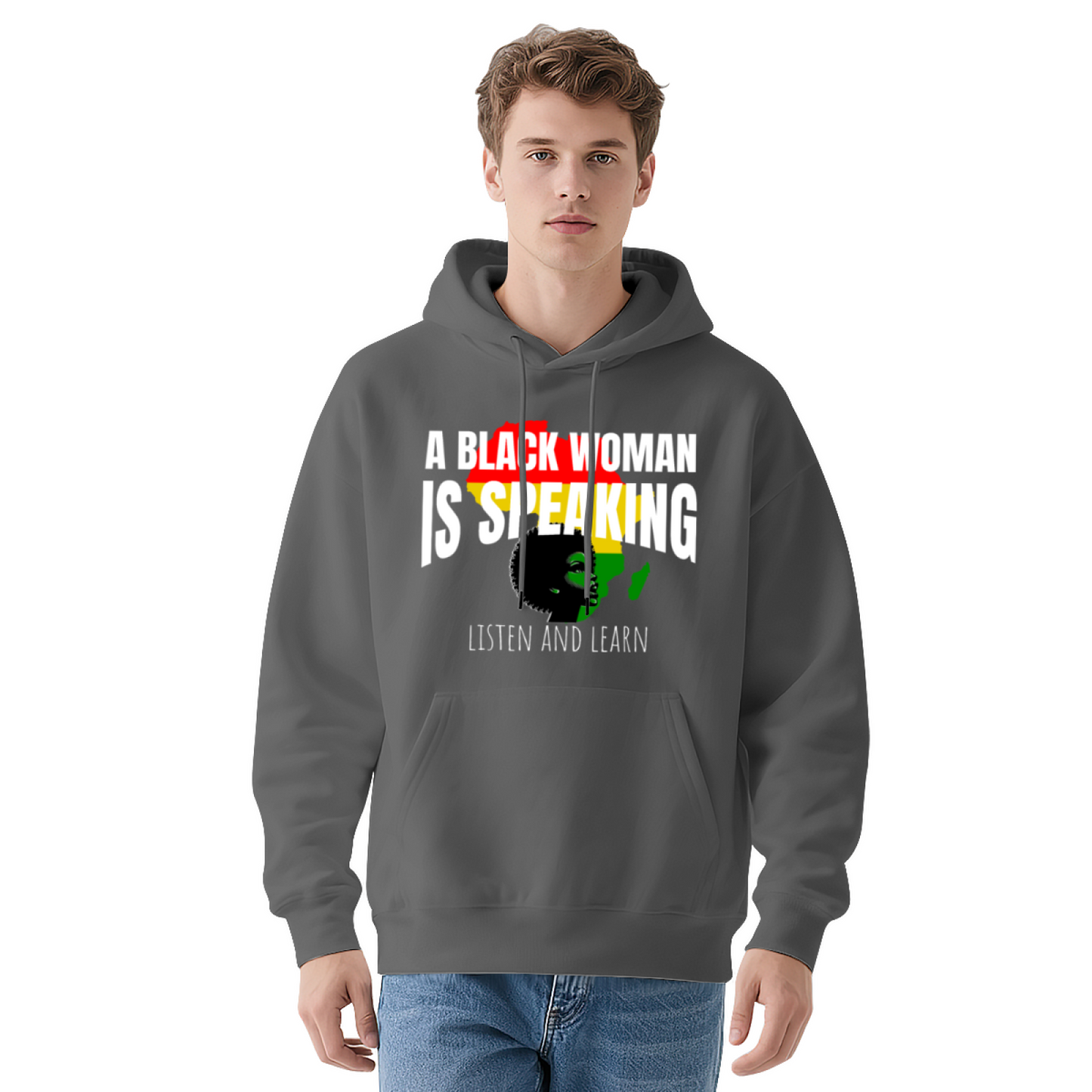 Black Woman Pride Slogan Navy Hoodie, Warm Meaningful Comfort Daily Hoodie