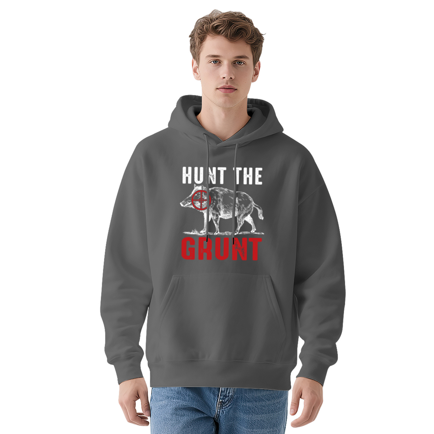 Hunt The Grunt Wild Boar Hunting Navy Hoodie, Comfort Outdoor Top For Hunters