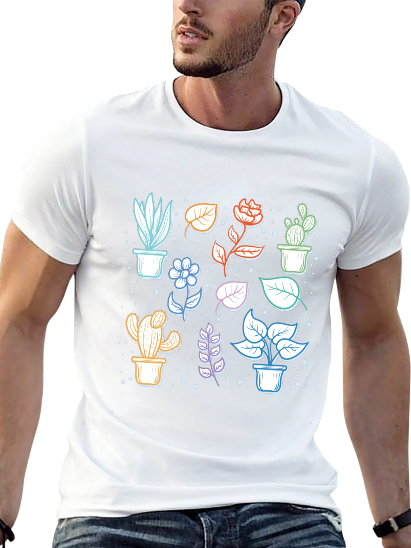 Botanical Plant Print Black T-Shirt