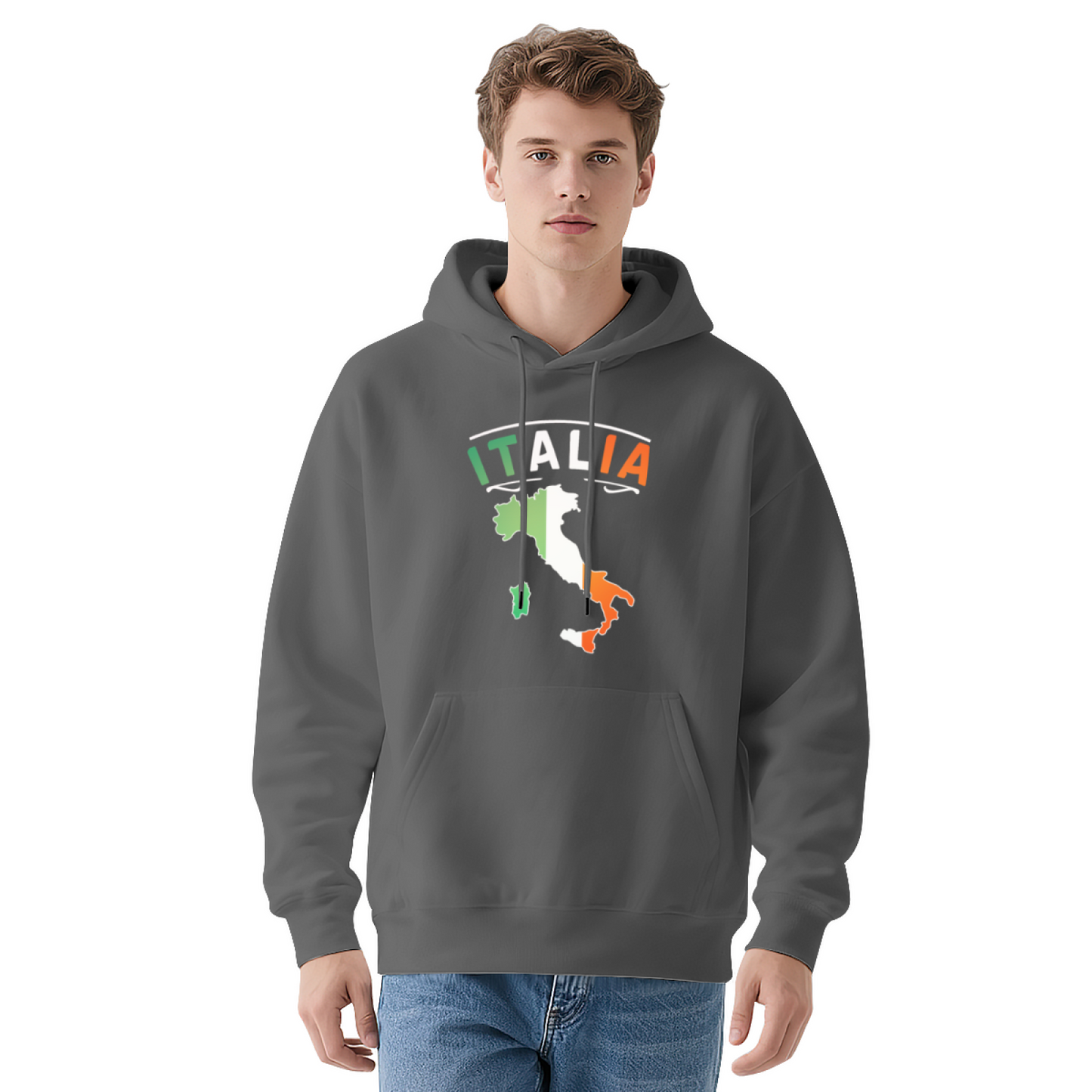 Italia Flag Map Print Red Hoodie, Italian Culture Unisex Comfort Pullover