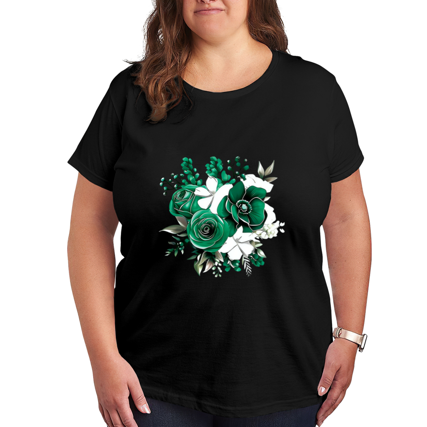 2D Green White Floral Bouquet Plus Size Women¡¯s T-Shirt