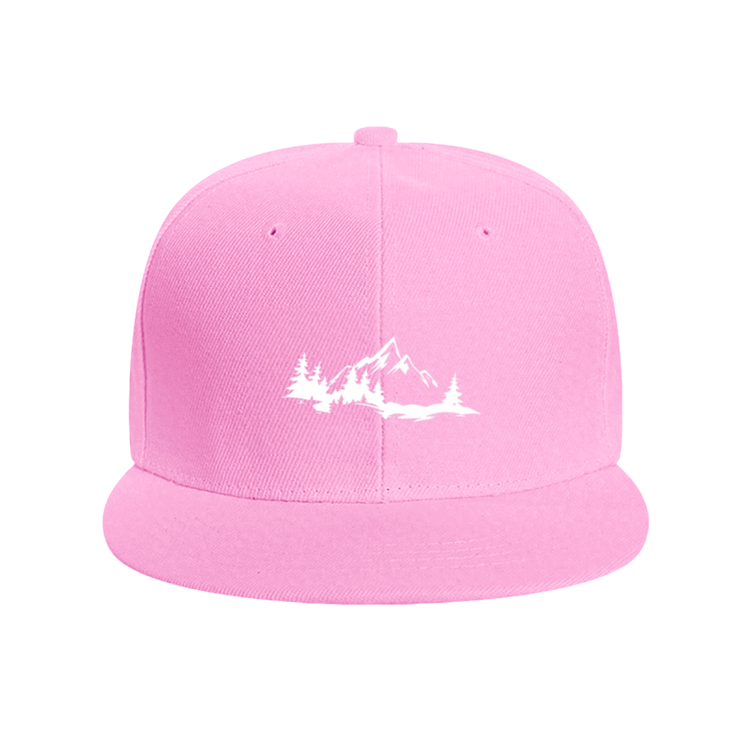 Mountain Pine Forest Landscape Navy Flat Brim Snapback Sun Hat, Outdoor Hiking Nature Cap