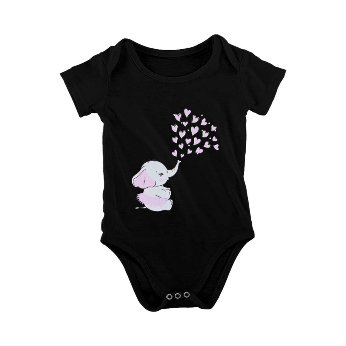 Sweet Pink Heart Baby Elephant Girl Bodysuit Soft Infant Outfit