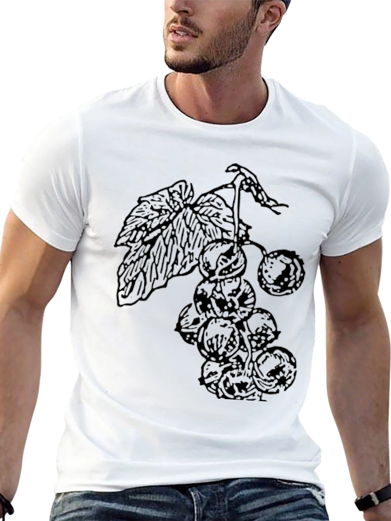 Black T-Shirt with Berry Print