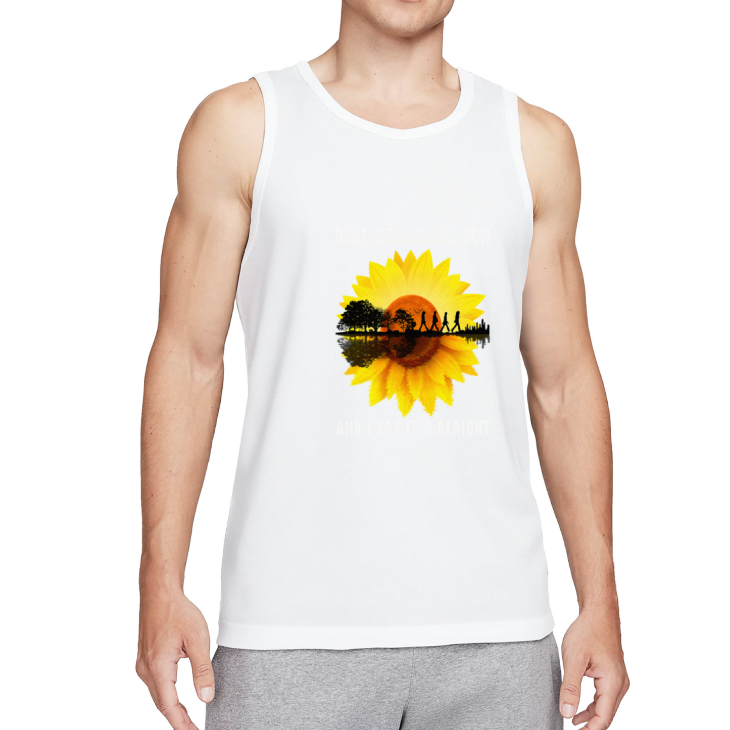 Here Comes The Sun Sunflower The Beatles Retro Men Cotton Tank
