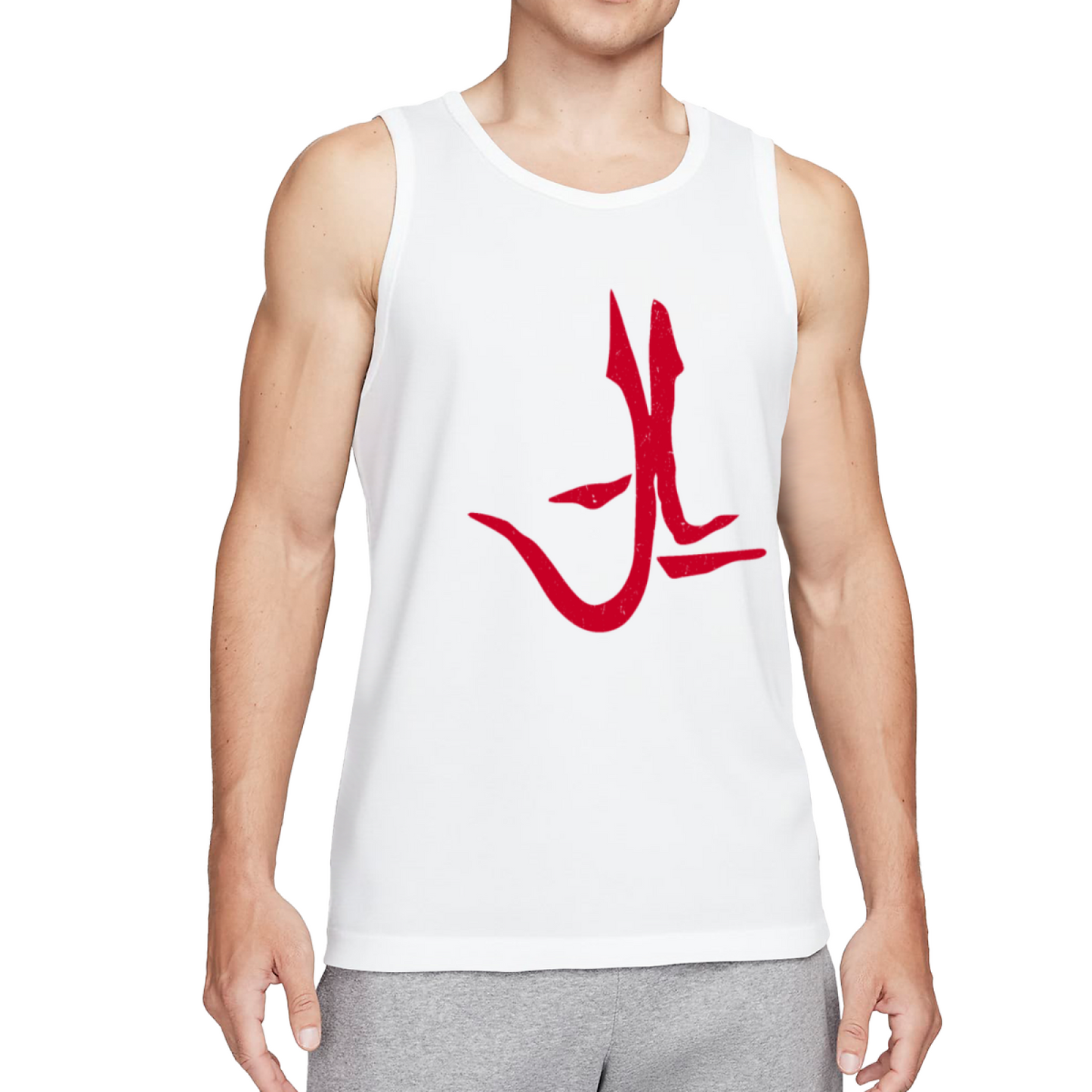 Minimal Red Trident Symbol Graphic Men Tank Top
