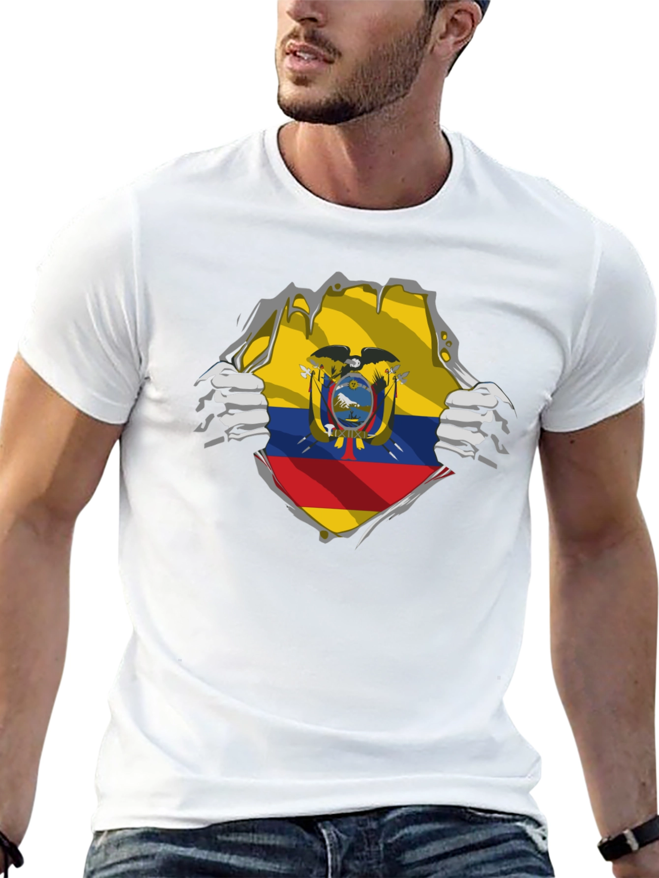 Ecuador Flag Ripped Shirt - Mens Black Tee