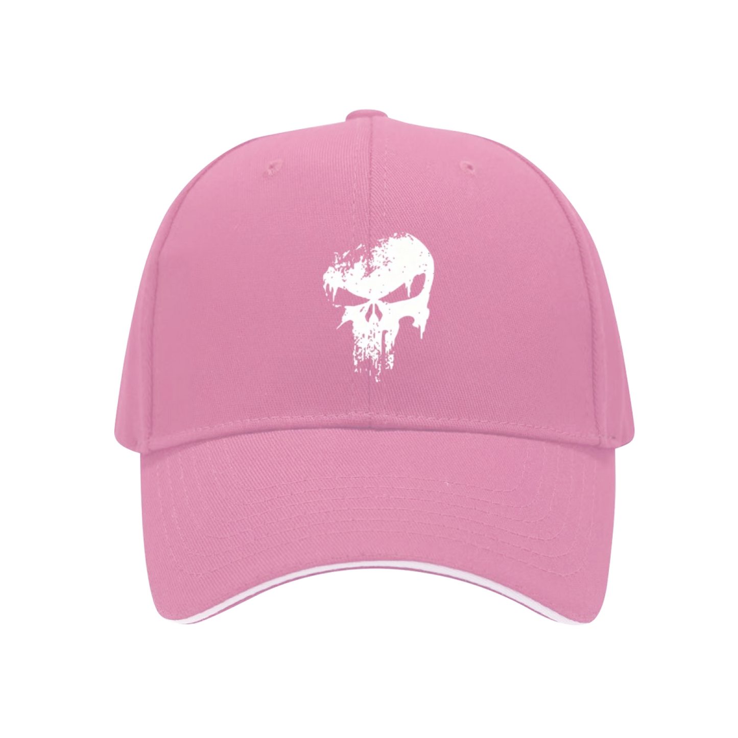 Distressed Skull Grunge Print Black Sandwich Brim Baseball Cap, Punk Streetwear Hat