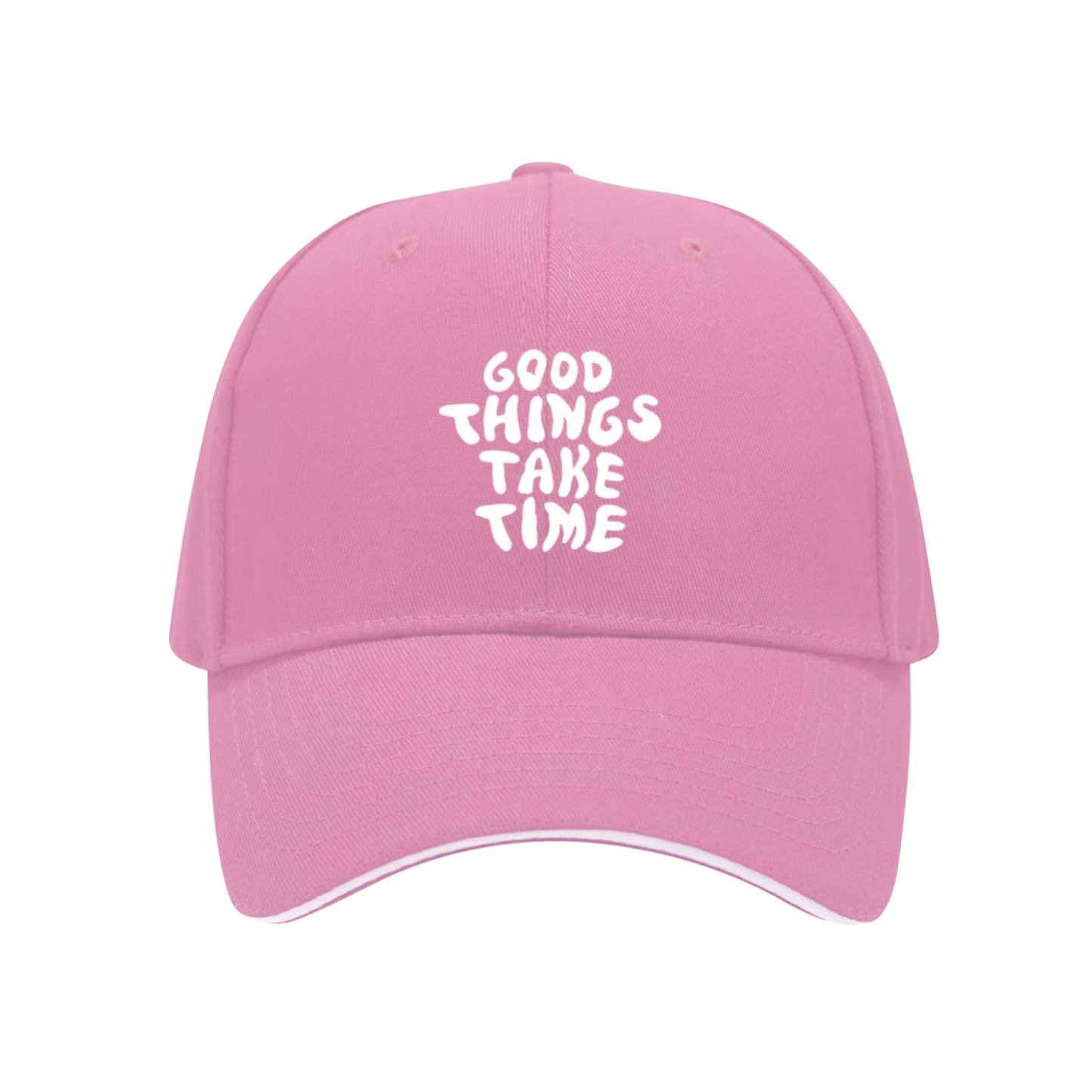 Good Things Take Time Cute Handwritten Navy Sandwich Baseball Cap, Inspirational Casual Hat