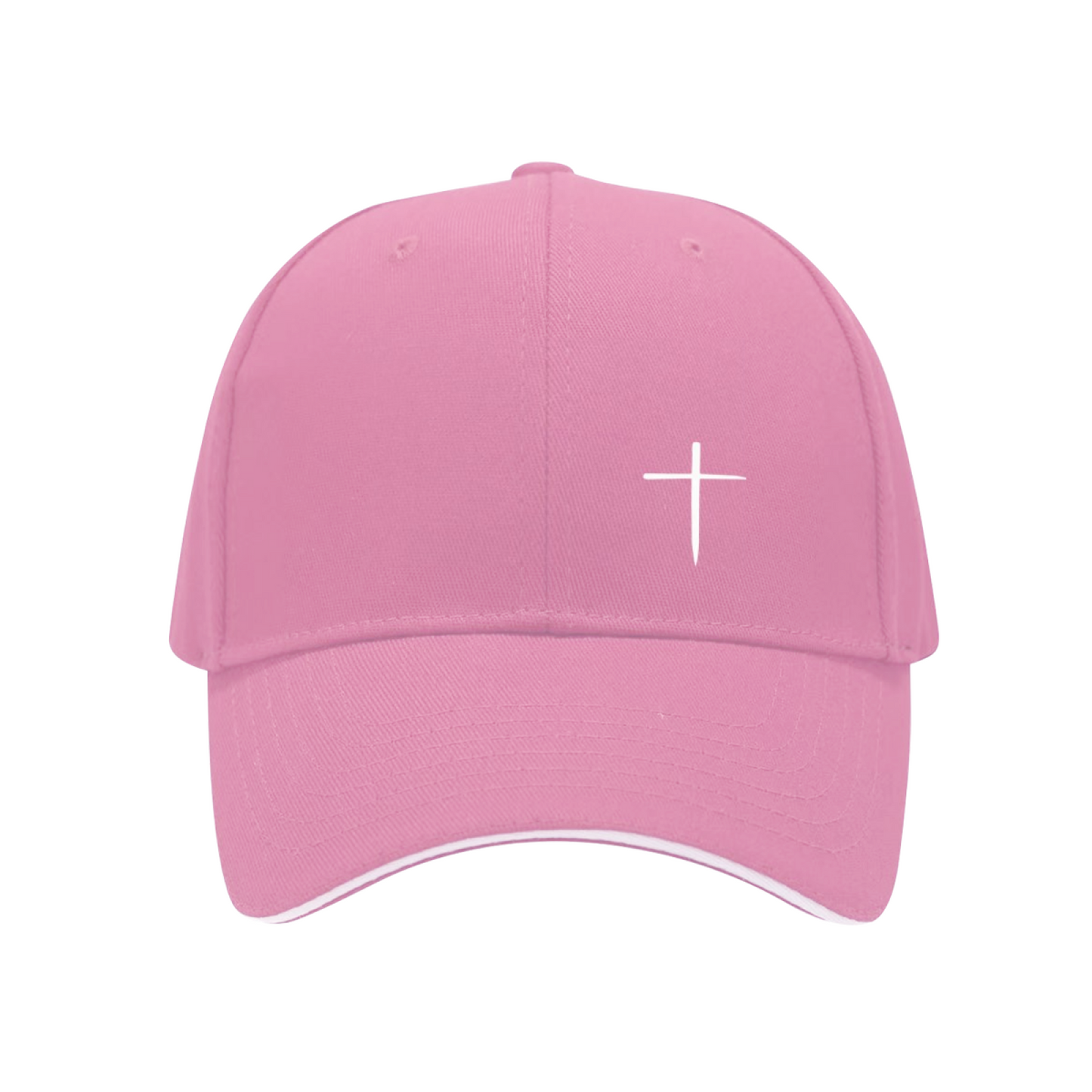 Minimal White Cross Simple Print Black Sandwich Visor Baseball Cap, Faith Religious Hat