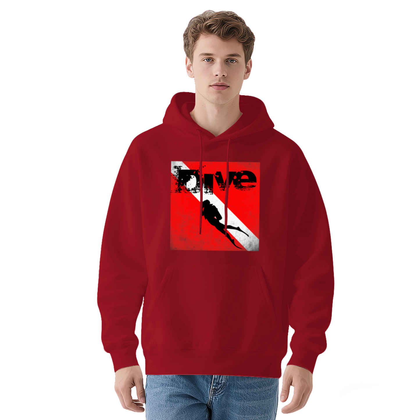 Vintage Dive Flag Graphic Dark Grey Hoodie, Casual Comfortable Wear