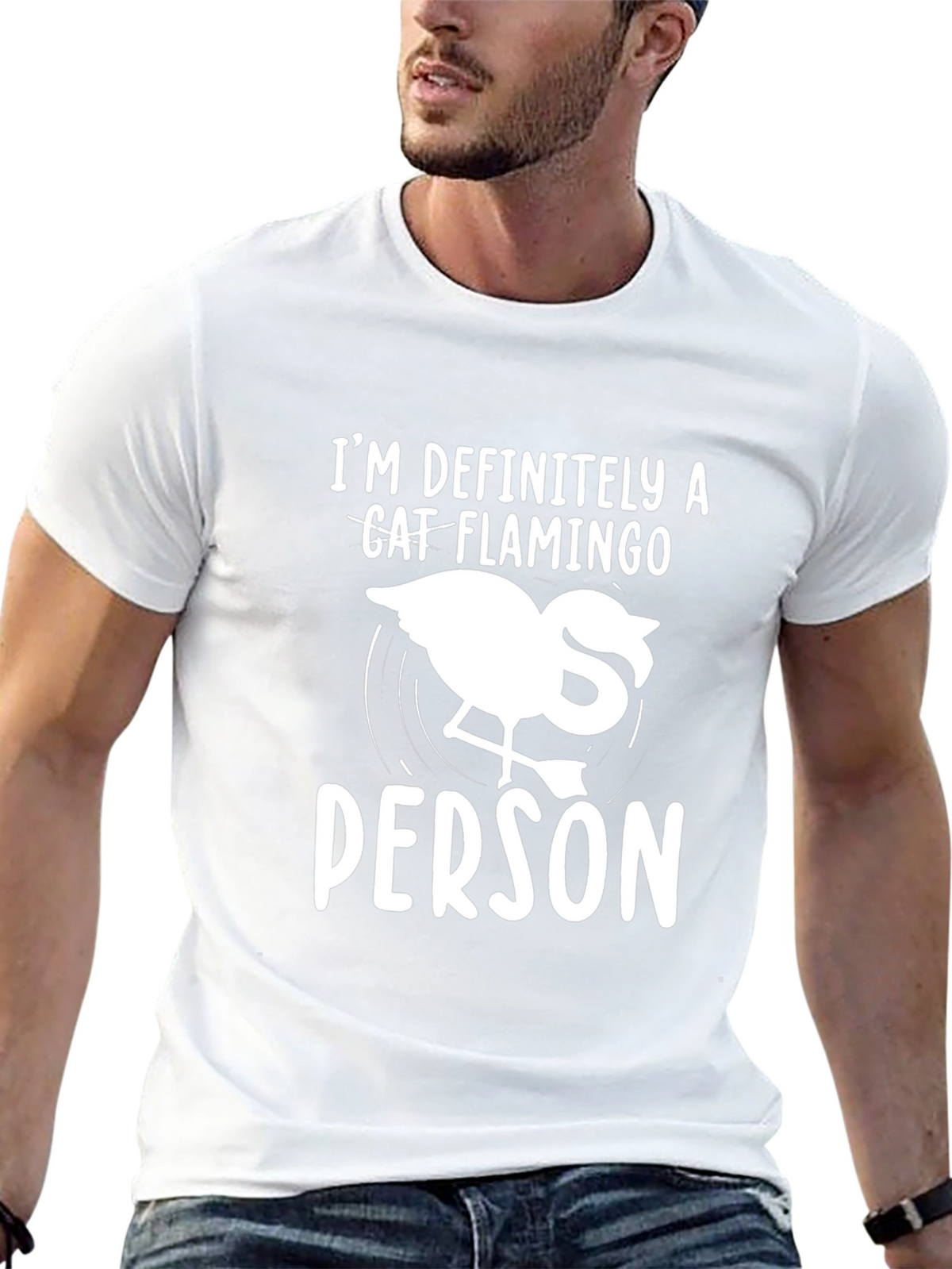 Cat Flamingo Person Graphic Tee