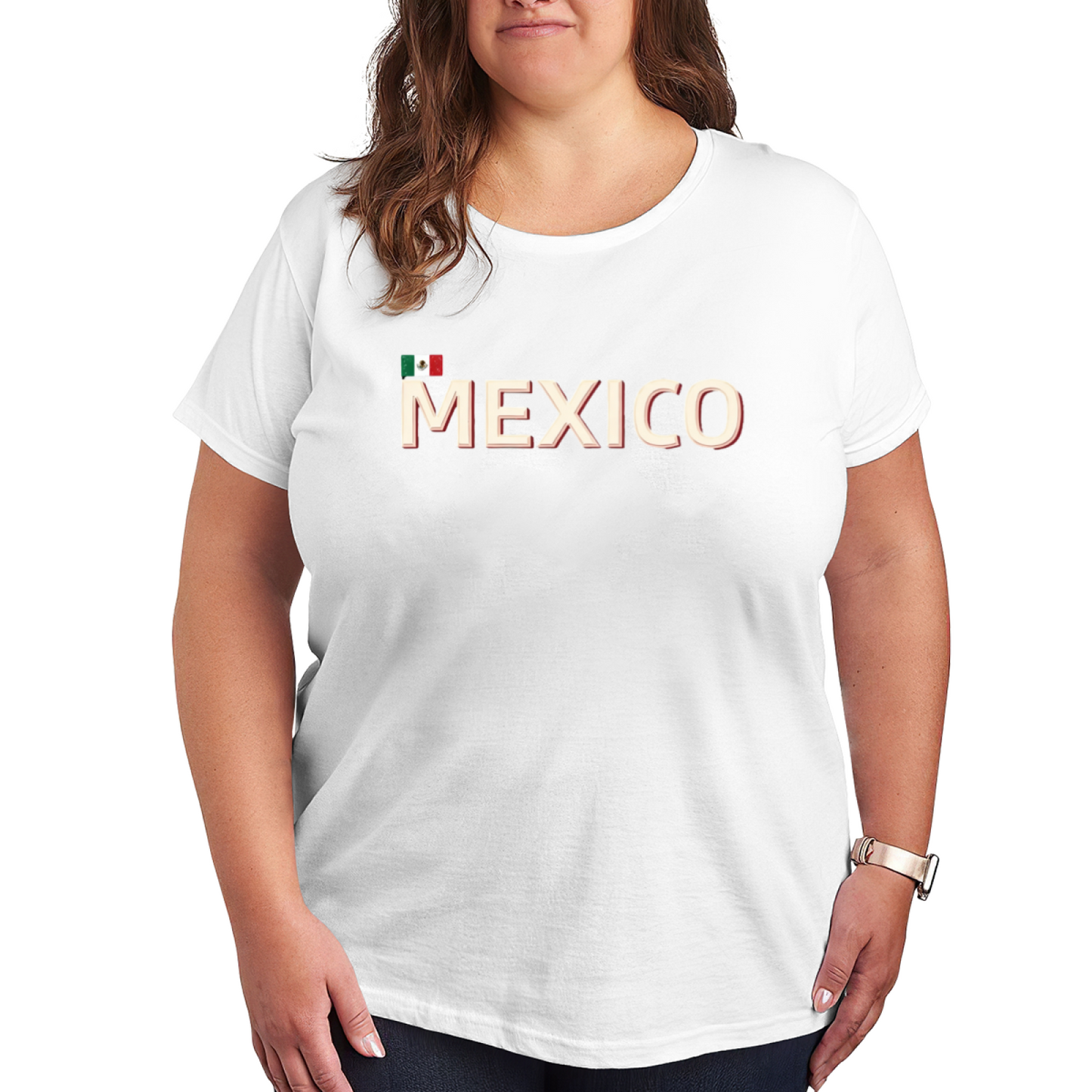 Retro Mexico Flag Letter Graphic Black Plus Size Women¡¯s Printed T-Shirt