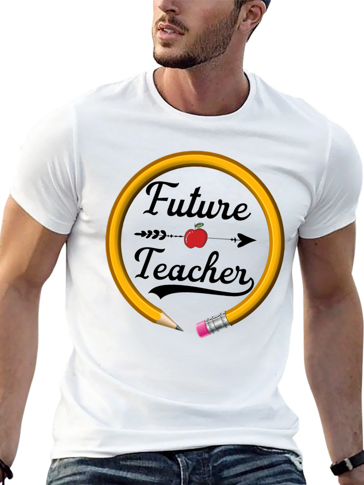Future Teacher T-Shirt Apple Pencil Design Unisex Black Tee