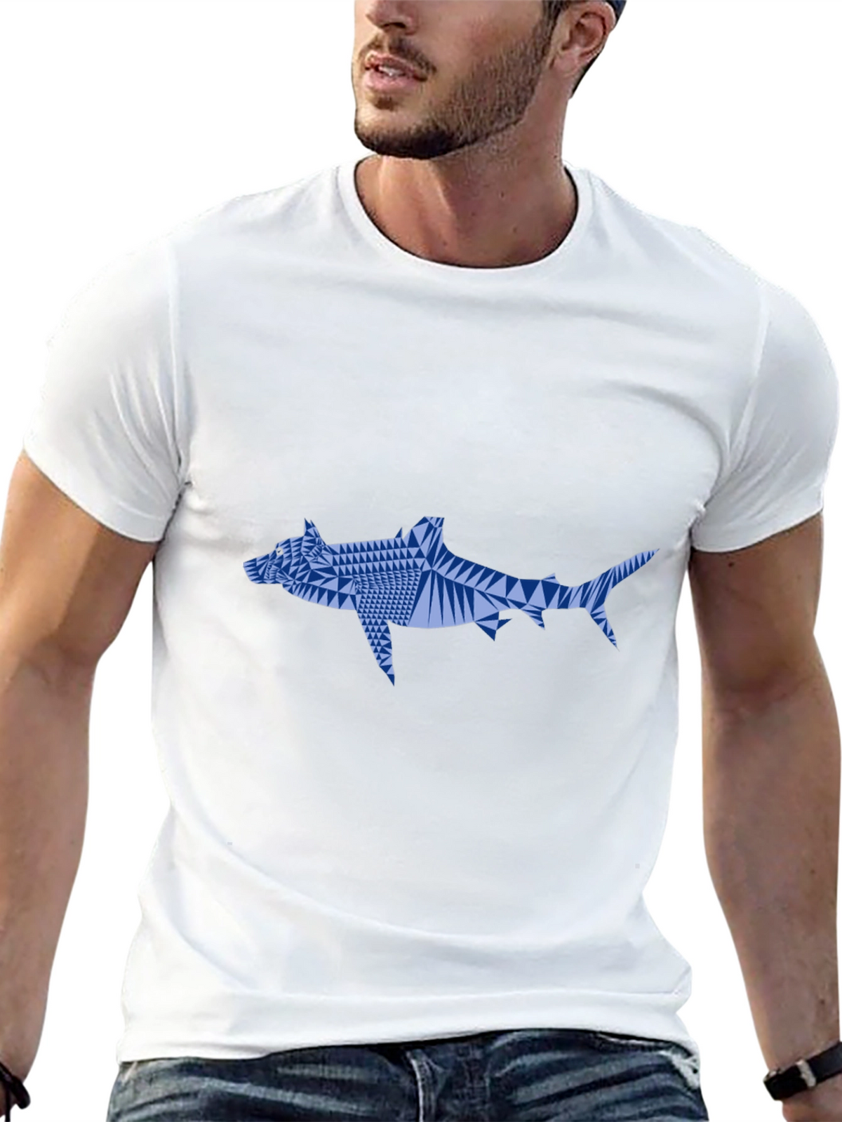 Geometric Shark Graphic Tee - Black