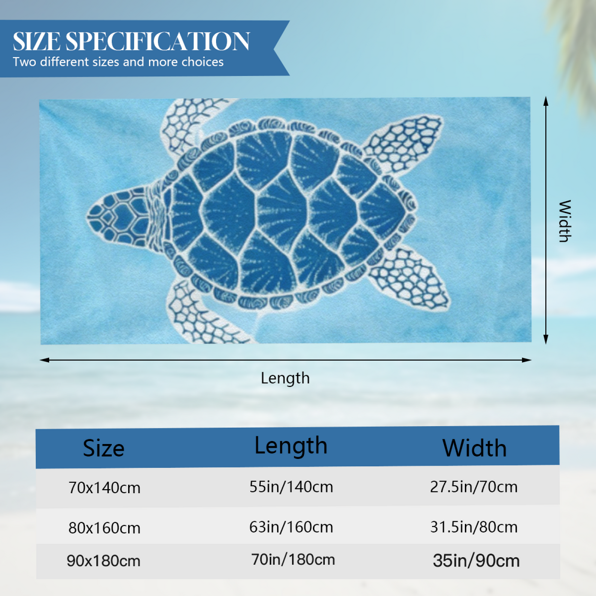 Minimal Blue Sea Turtle Coastal Beach Towel, Gentle Soft Texture, Comfortable and Quick Water Absorption