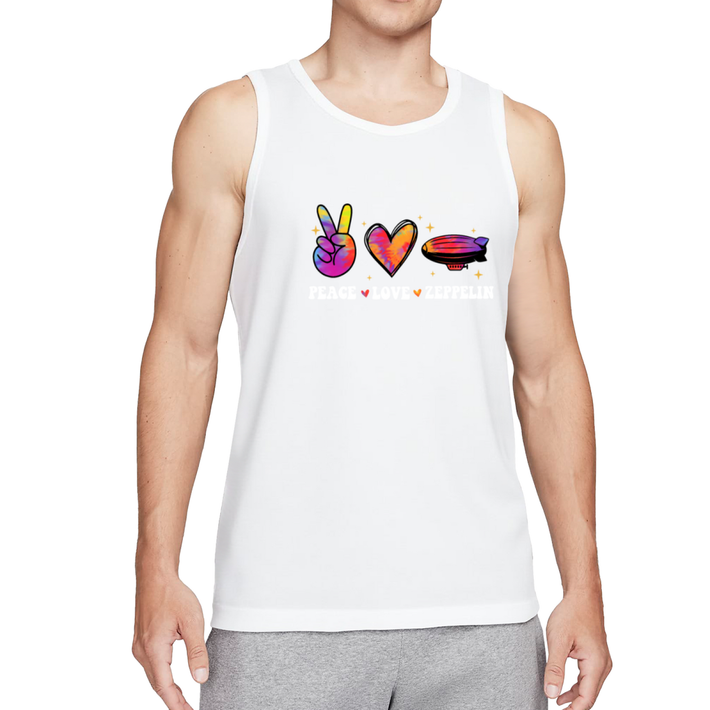 Peace Love Zeppelin Tie Dye Retro Rock Men Casual Tank Top