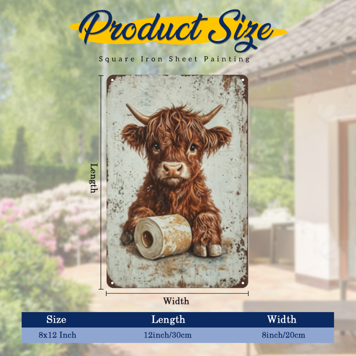 Fluffy Highland Cow With Toilet Paper Rustic Bathroom Tin Sign