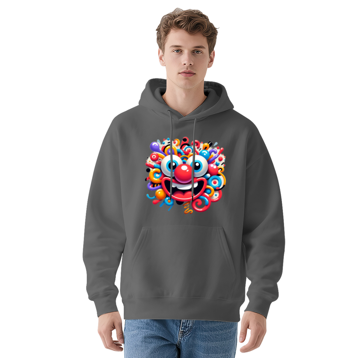 Colorful Abstract Clown Cartoon Print Hoodie, Comfort Trendy Street Top