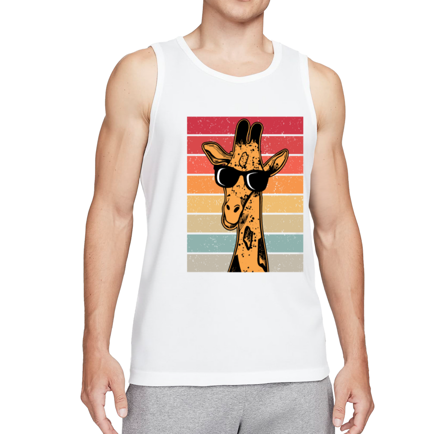 Retro Stripes Cool Sunglasses Giraffe Vintage Men Tank Top