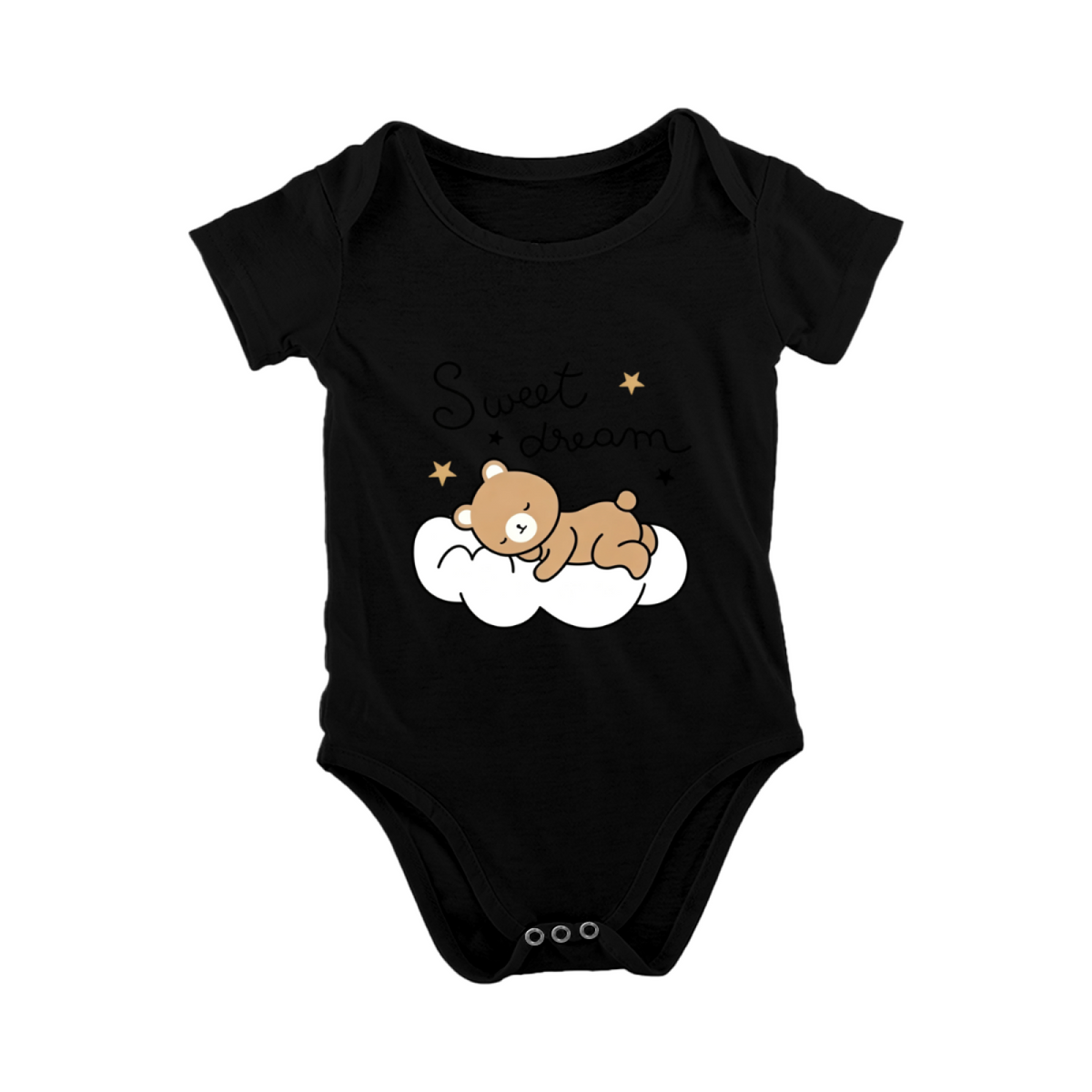 Sweet Dream Sleepy Bear On Cloud Soft White Baby Bodysuit