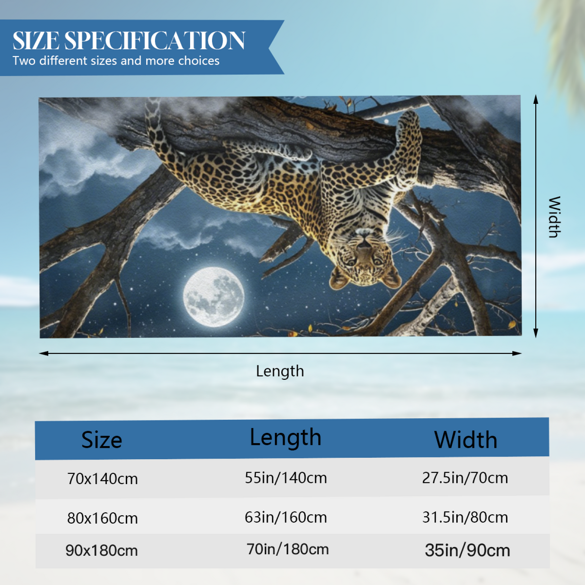 Mysterious Moonlit Tree Leopard Print Beach Towel, Thick Plush Soft & Max Water Absorbent, Multiple Sizes Offered, Comfortable Unique Towel for Wildlife Lovers