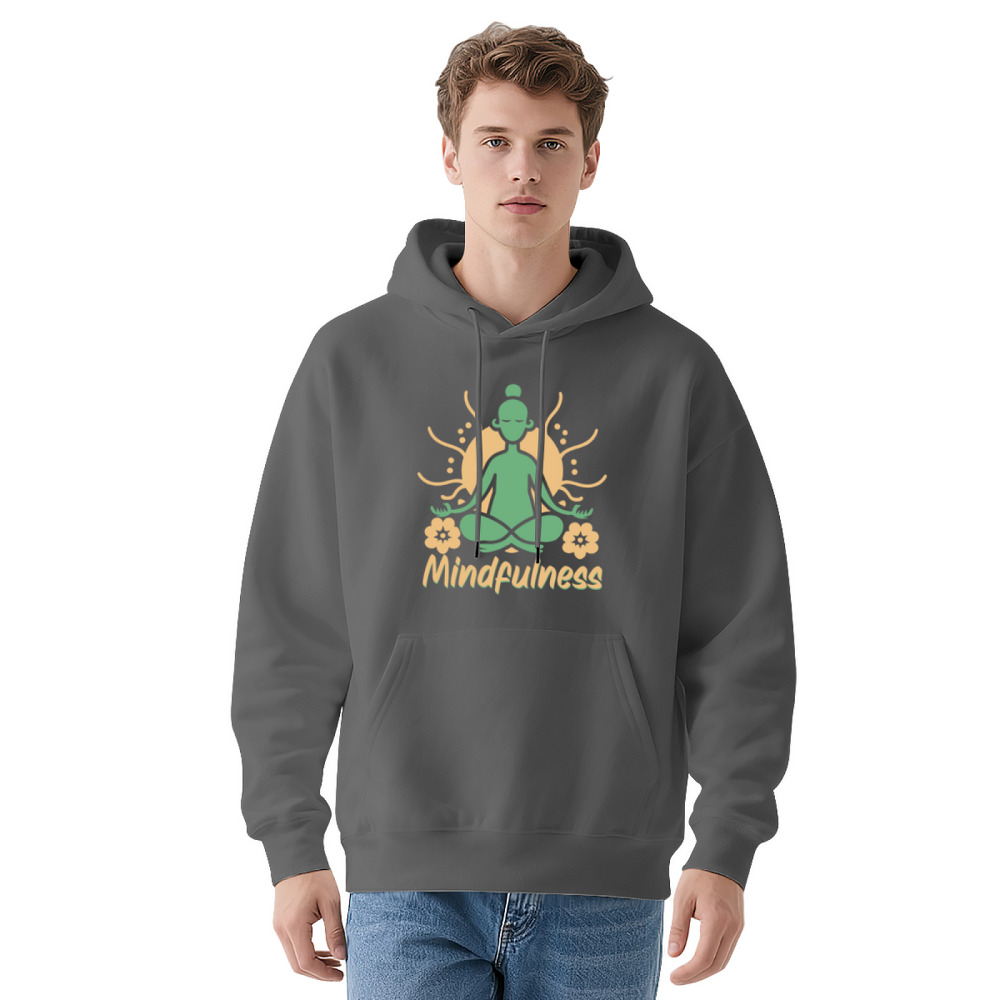 Mindfulness Meditation Yoga Figure Navy Hoodie, Relax Cozy Spiritual Daily Top