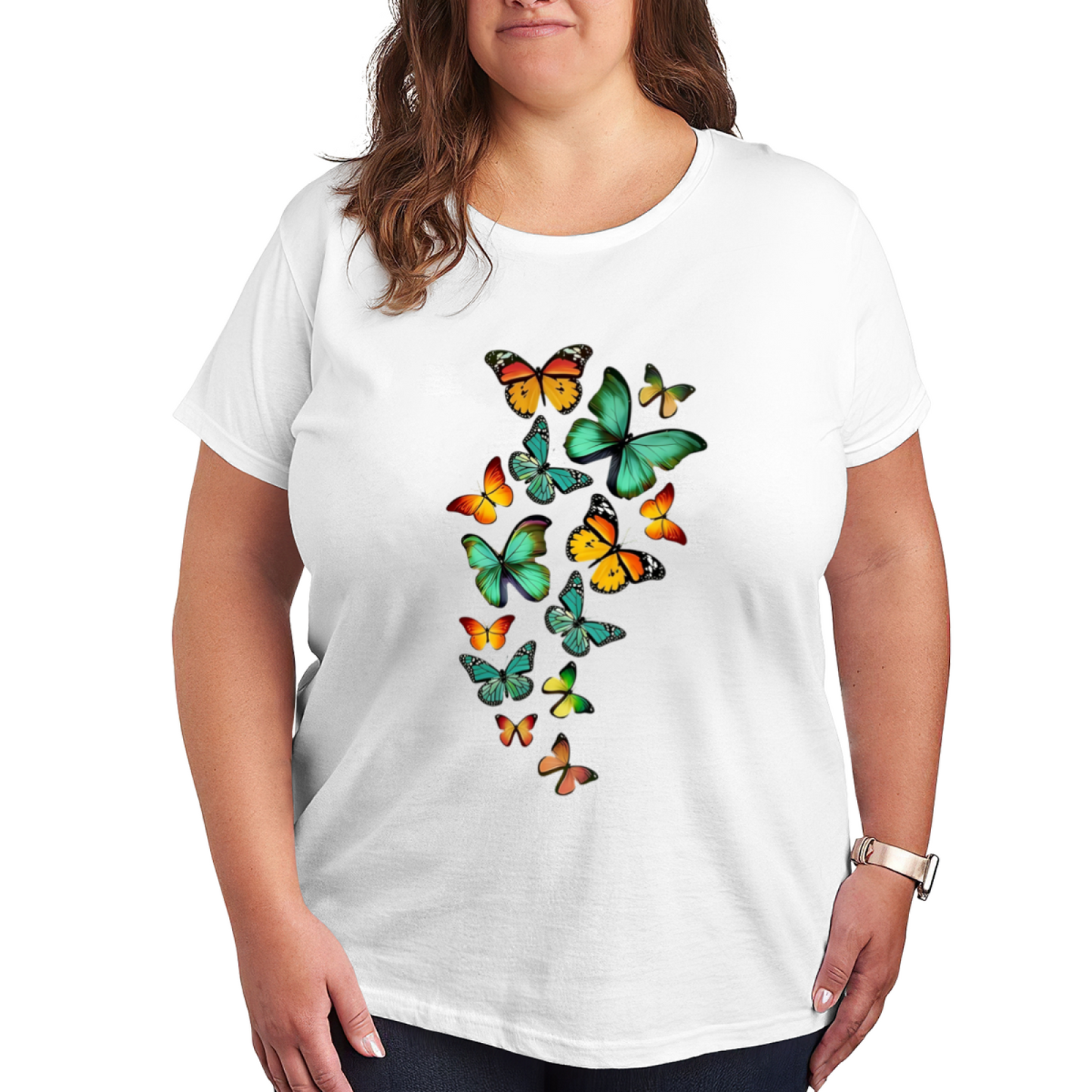 Vibrant Rainbow Butterfly Swirl Art Plus Size Women Printed T-Shirt