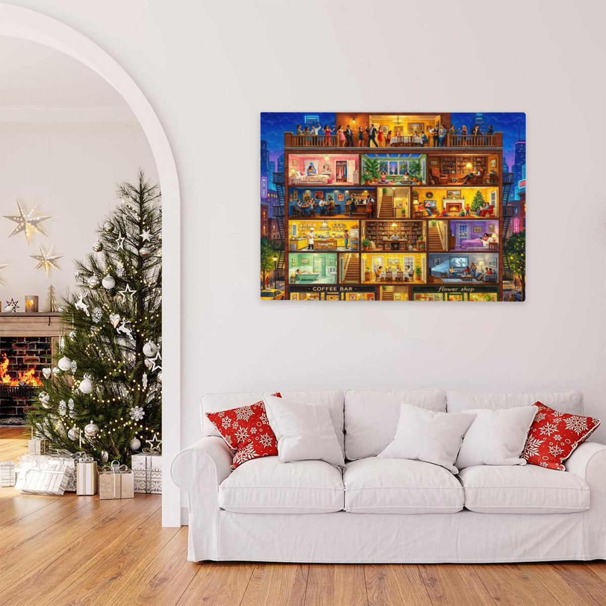 Busy City Multi?Story Townhouse Warm Daily Life Scene Puzzle | 300/500/1000 Pieces