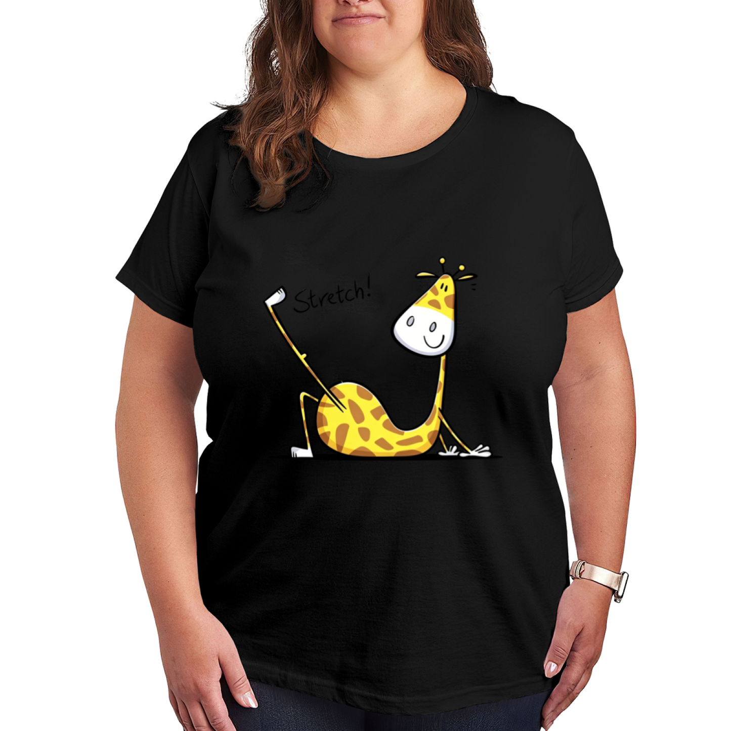 Funny Stretch Giraffe Cartoon Art Plus Size Women¡¯s Printed T-Shirt