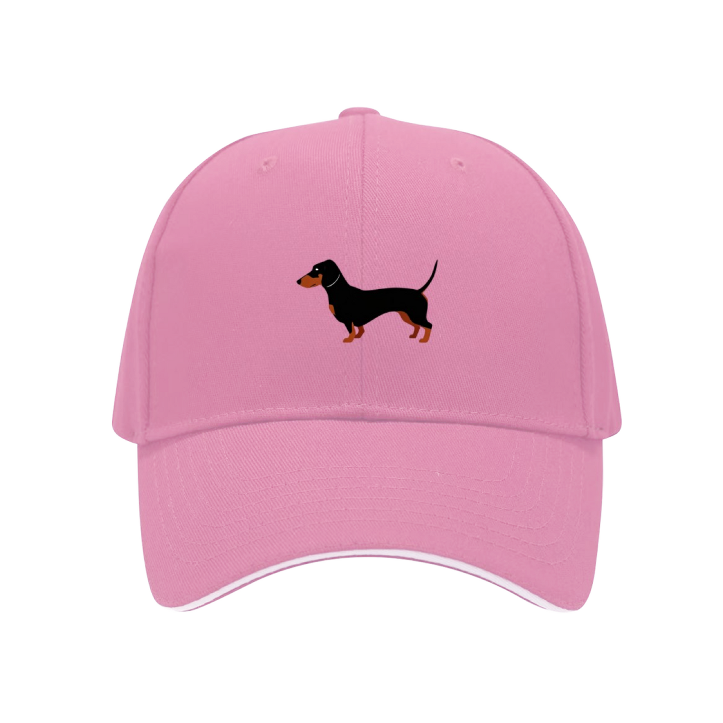 Cute Dachshund Print White Sandwich Baseball Cap, Dog Lover Casual Sun Hat