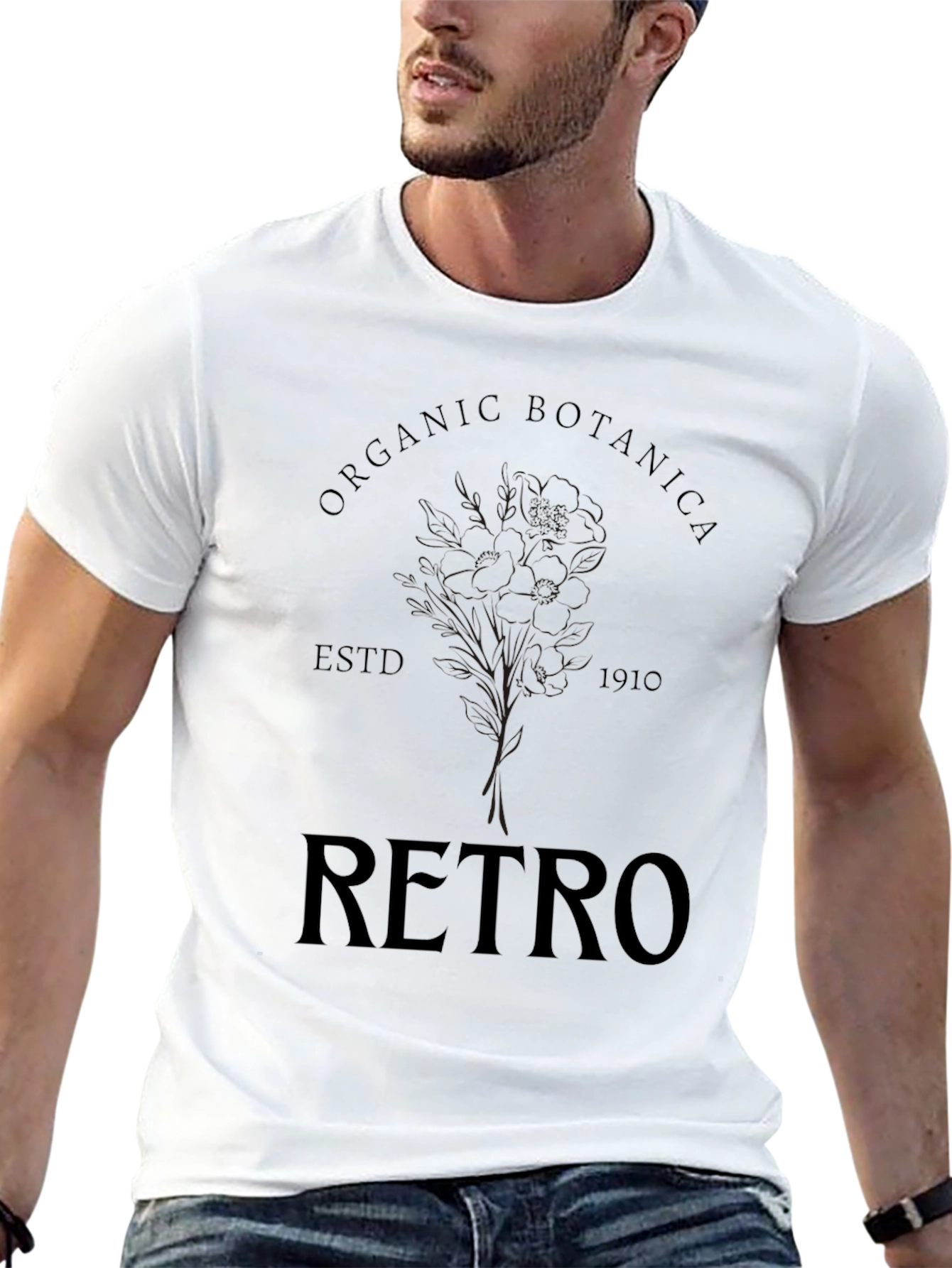 Organic Retro Botanical Black T-Shirt