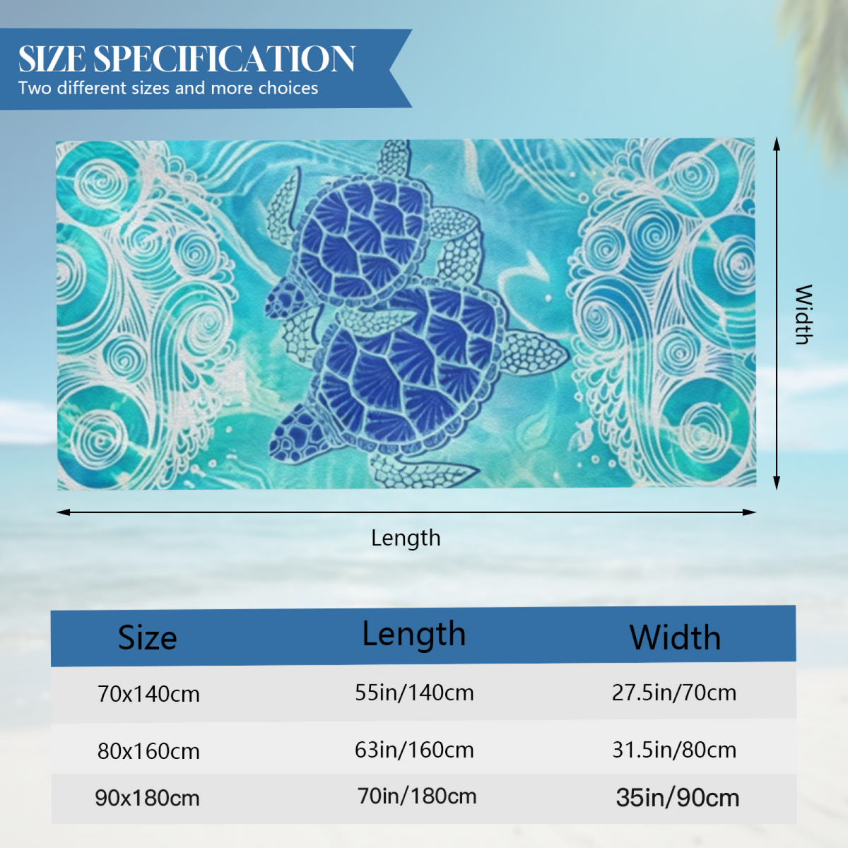 Aesthetic Blue Wave Pattern Sea Turtle Beach Towel, Silky Soft & Highly Absorbent, Diverse Sizes Offered, Comfortable Skin?Friendly Swim Towel for Ocean Lovers