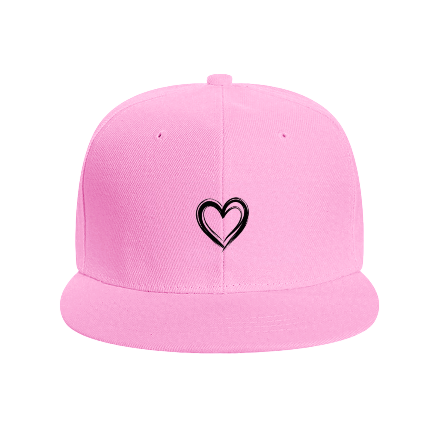 Double Outline Heart White Flat Brim Snapback Sun Hat, Cute Sweet Daily Casual Cap