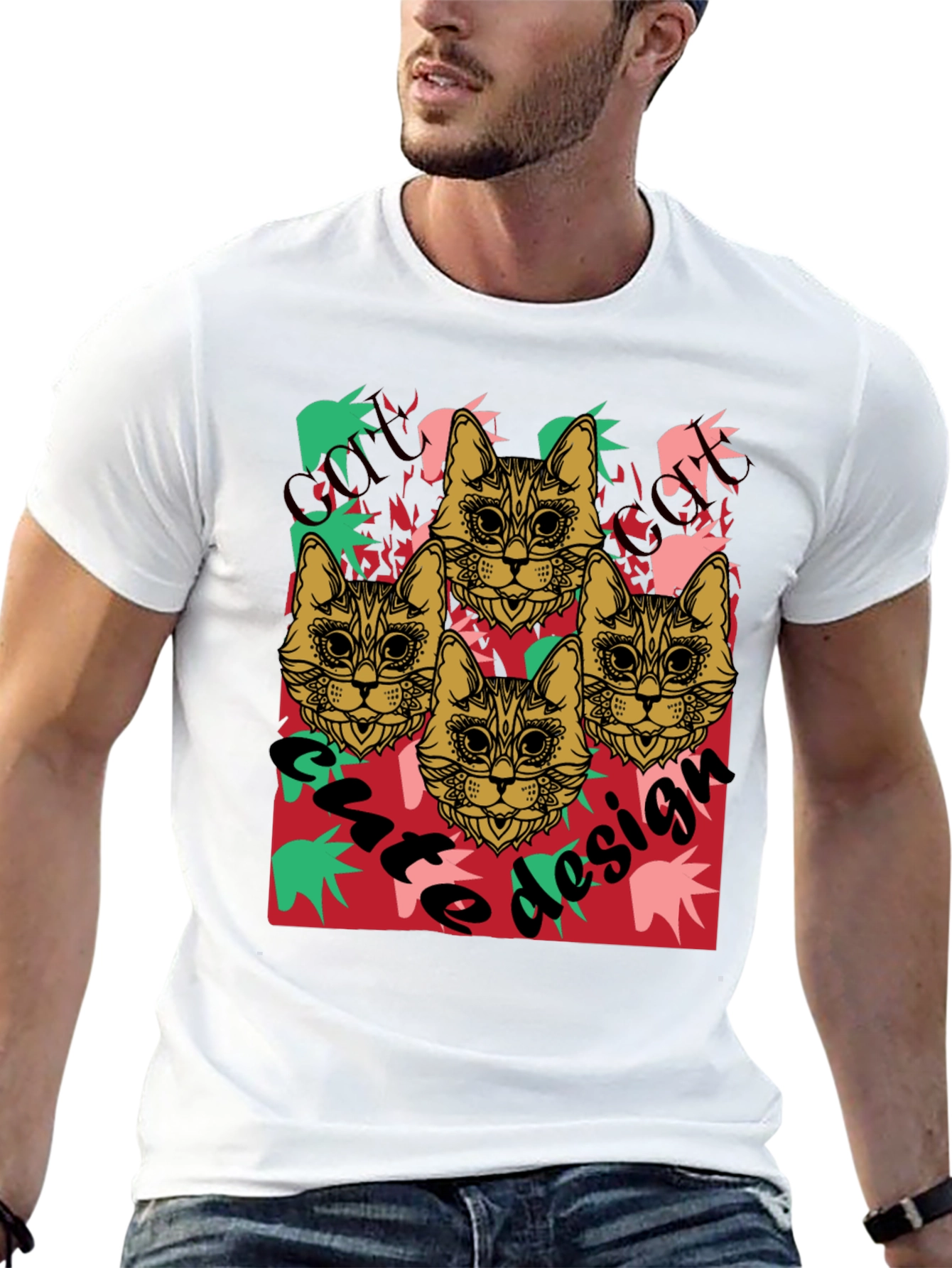 Cool Cat Design Black Graphic Tee