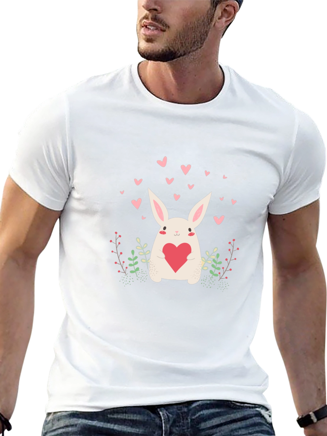 Cute Bunny Heart Graphic Black Tee