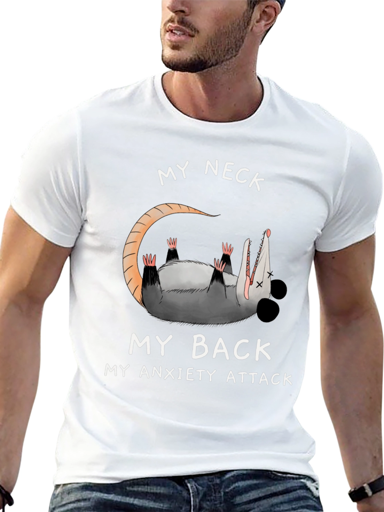 Anxiety Attack Opossum Graphic Tee - Funny & Relatable!