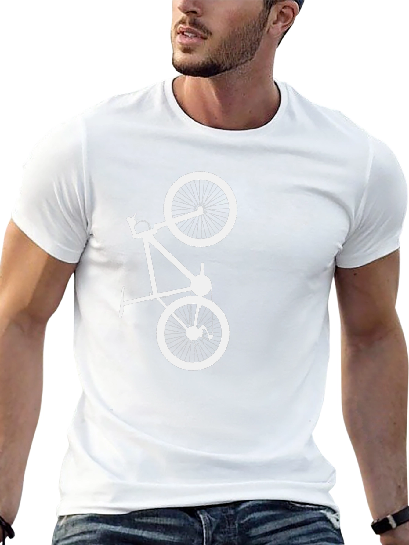 Black T-Shirt with White Bicycle Graphic