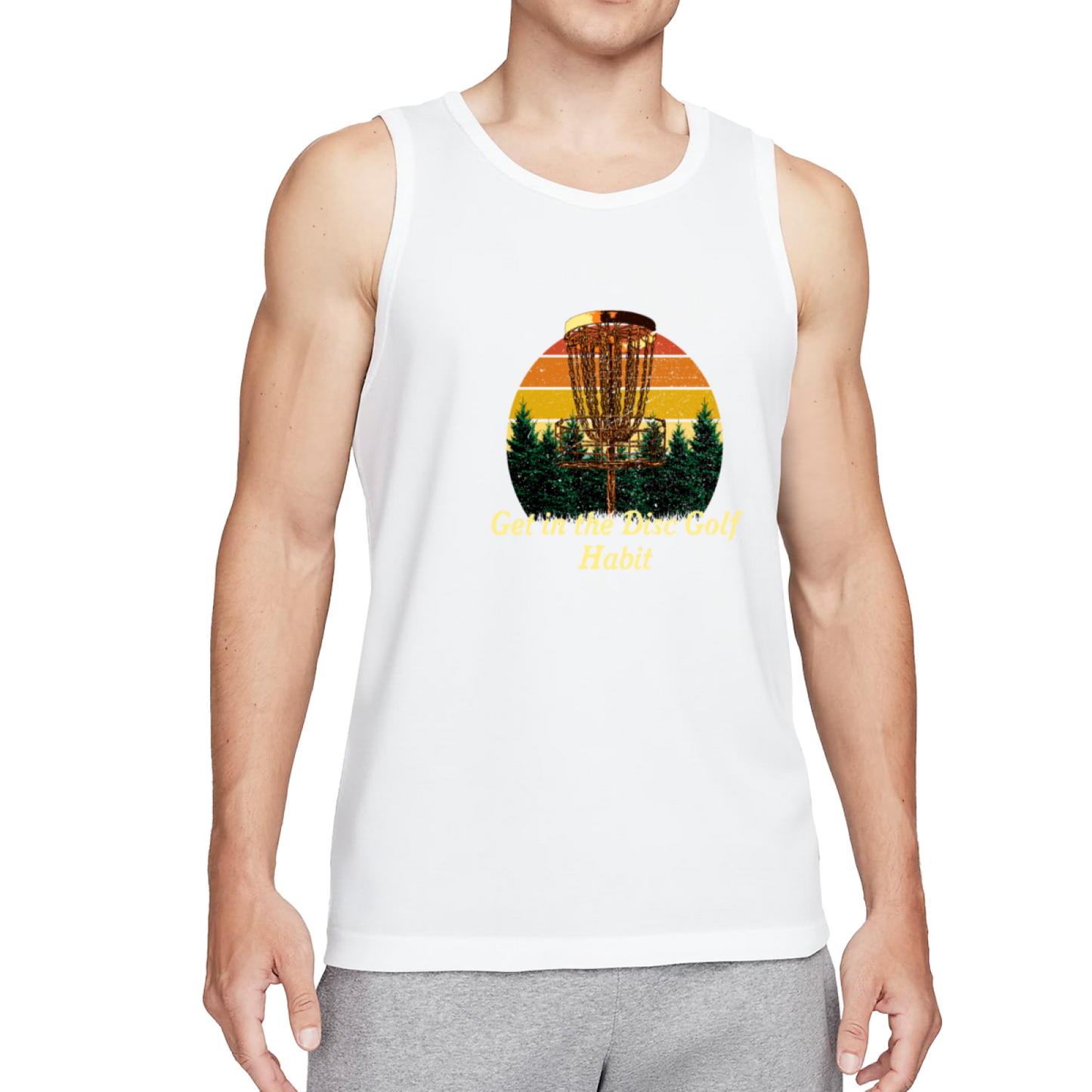 Vintage Sunset Disc Golf Basket Outdoor Sport Men Tank