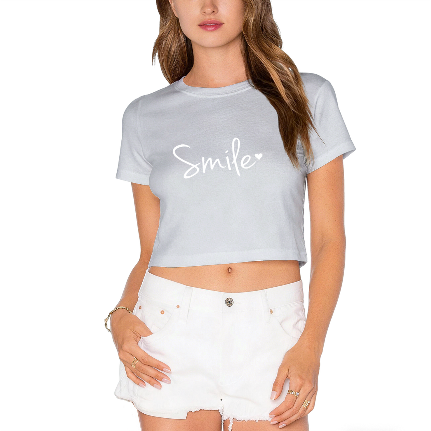 Simple Smile Heart Hot Pink Crop Top ¨C Soft Cute Minimal Graphic Tee