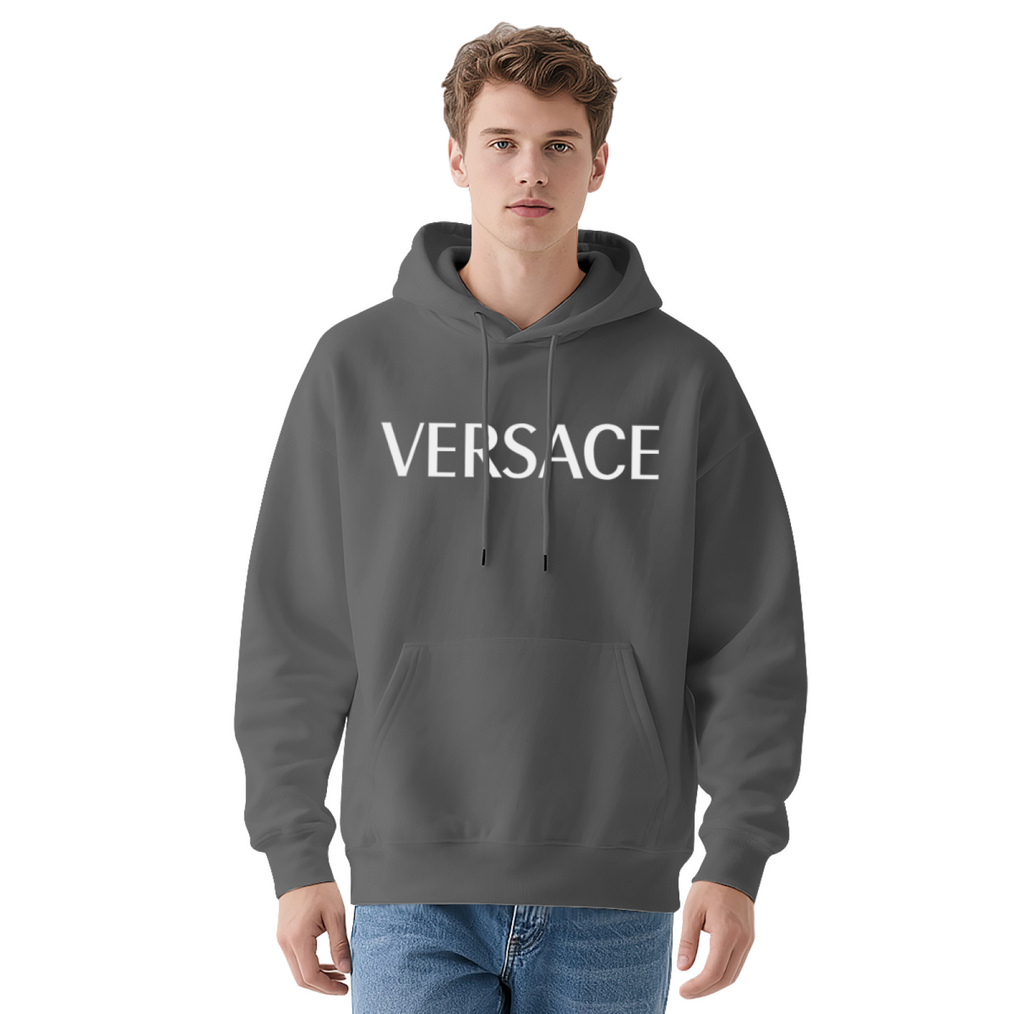 Simple Versace Letter Minimalist Oversized Comfort Hoodie, Unisex Basic Wear